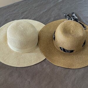 Set of 2 Stylish Sun Beach Pool Hats - Gold Shimmer Cream and Tan
